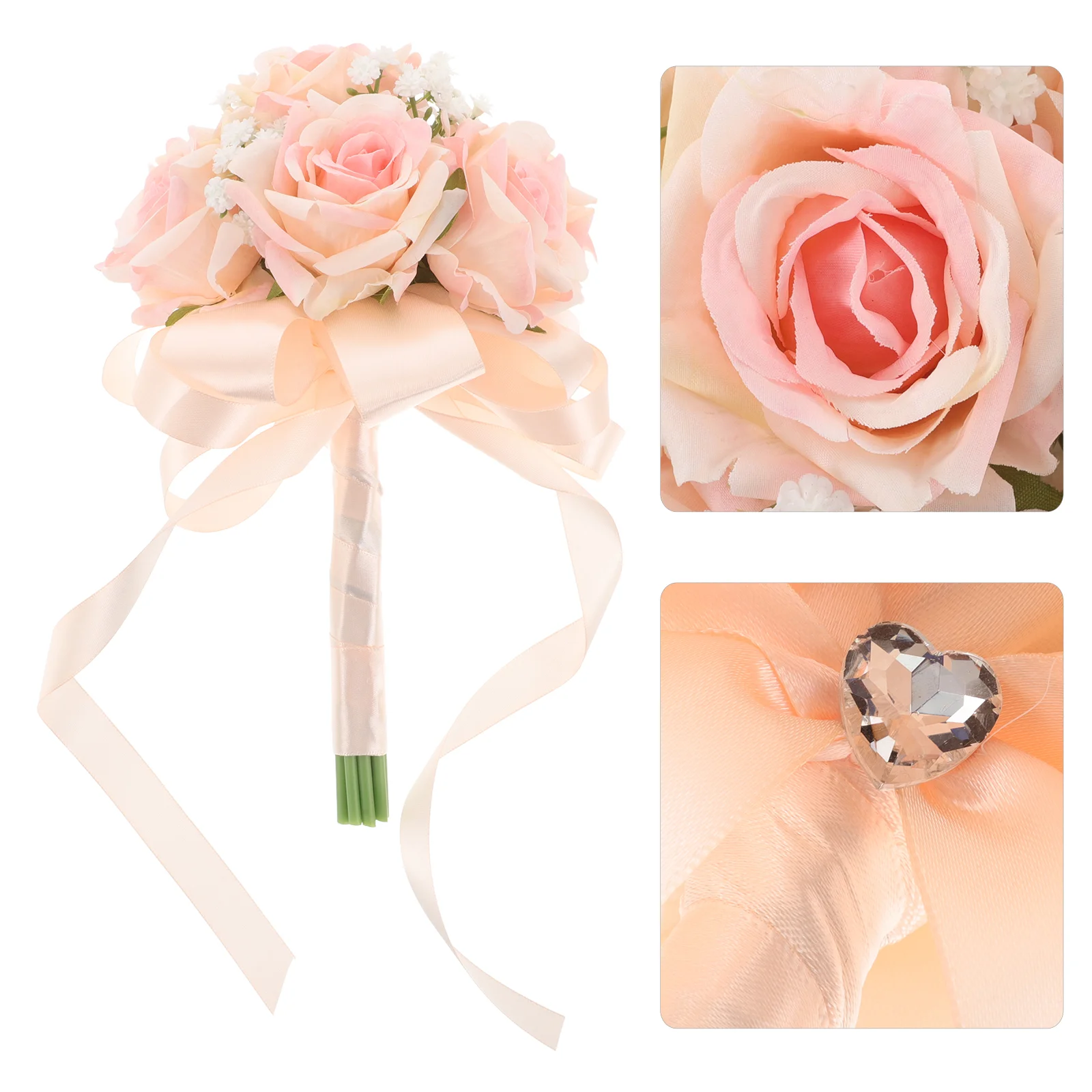 Pink Wedding Bouquet Fake Prom Flowers Artificial Decorative for Outdoors Centerpieces Rose Roses