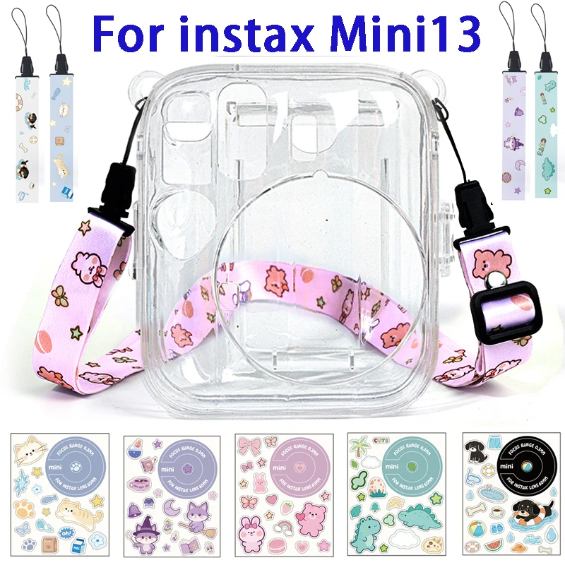 3in1 Transparent Crystal Case for Fujifilm Instax Mini 13 mini13 Protective Cover with Lanyard Stickers Cute Rabbit Shell Camera