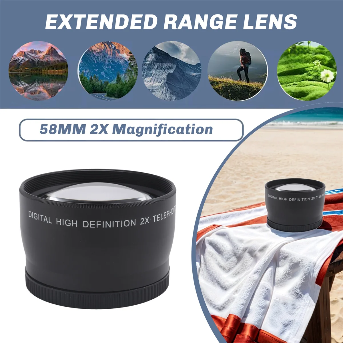 A73E-58mm 2X Teleobjetivo Convertidor Tele para Canon Nikon Sony Pentax 18-55mm