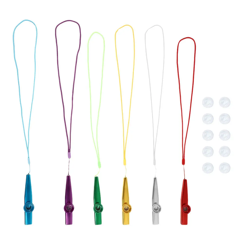 1 مجموعة كازو معدني مشرق اللون كازو لحبل الرقبة أغشية الناي الإضافية مرافقة الموسيقى شريك القيثارة