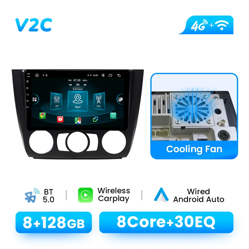 AI Voice Draadloze Carplay 8 + 128GB Autoradio Multimedia Voor BMW 1-Serie E88 E82 E81 E87 2004-2011 Android Navigatie GPS 4G Wifi