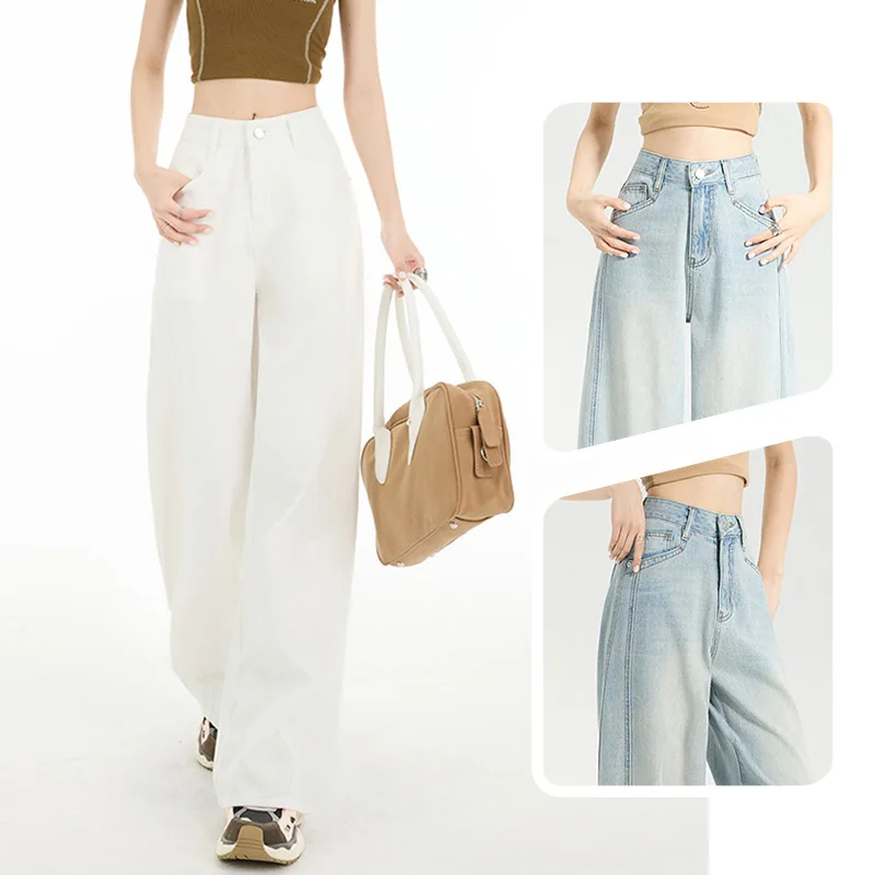 Jeans Women Loose Casual Spring Autumn New Style Y2k Straight Leg Wide Leg Pants Design Blue Denim Pants Women plus Trousers