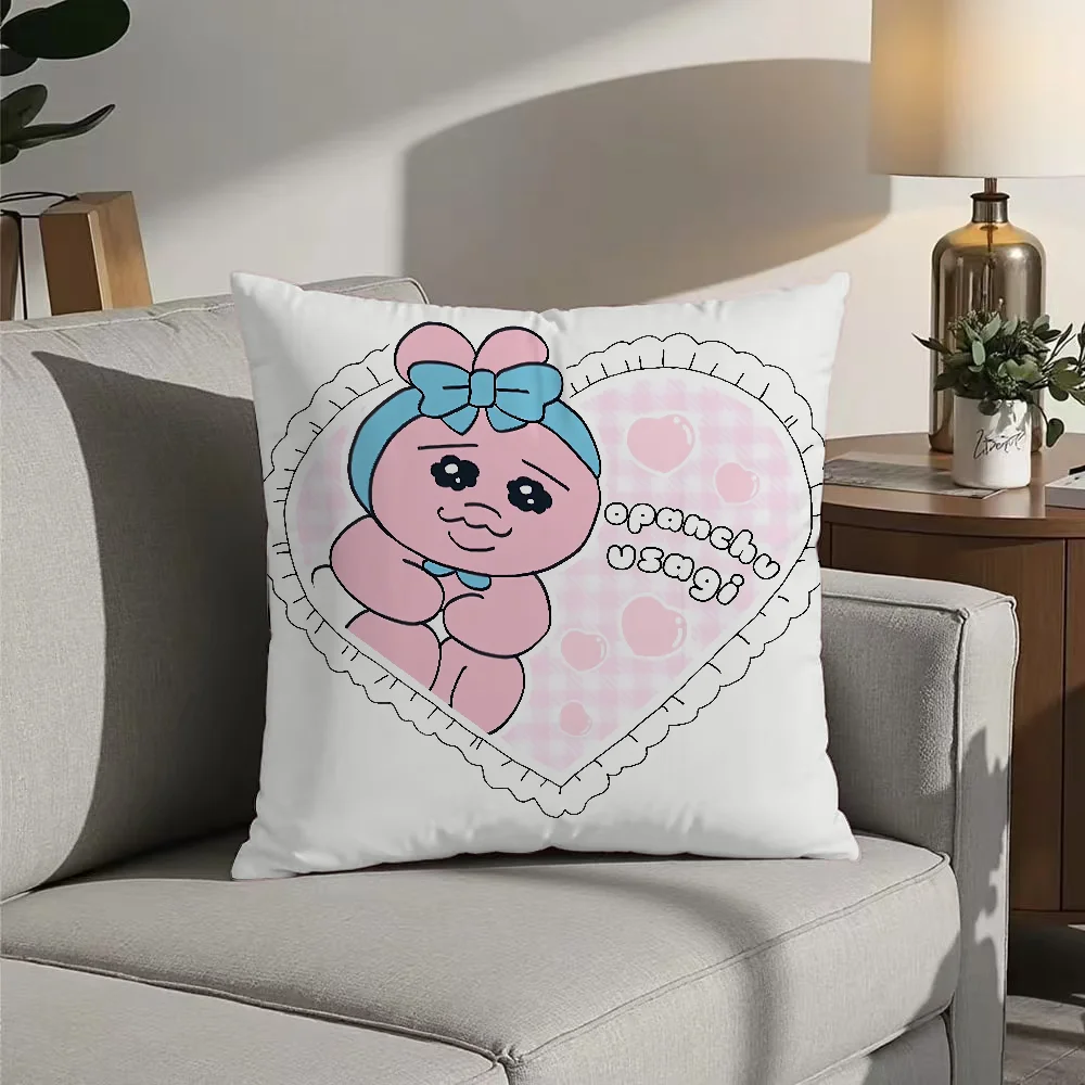 Kawaii O-Opanchu Usagi Pillow Case Double Sided Printed Cushion Cover Soft Short Plush Sofa Decorative Home Decoration