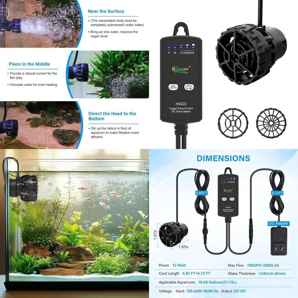 

Adjustable DC Power Wave Maker for 10-20 Gallon Aquariums with Controller, Magnetic Base Circulation Pump for Fresh or Saltwater
