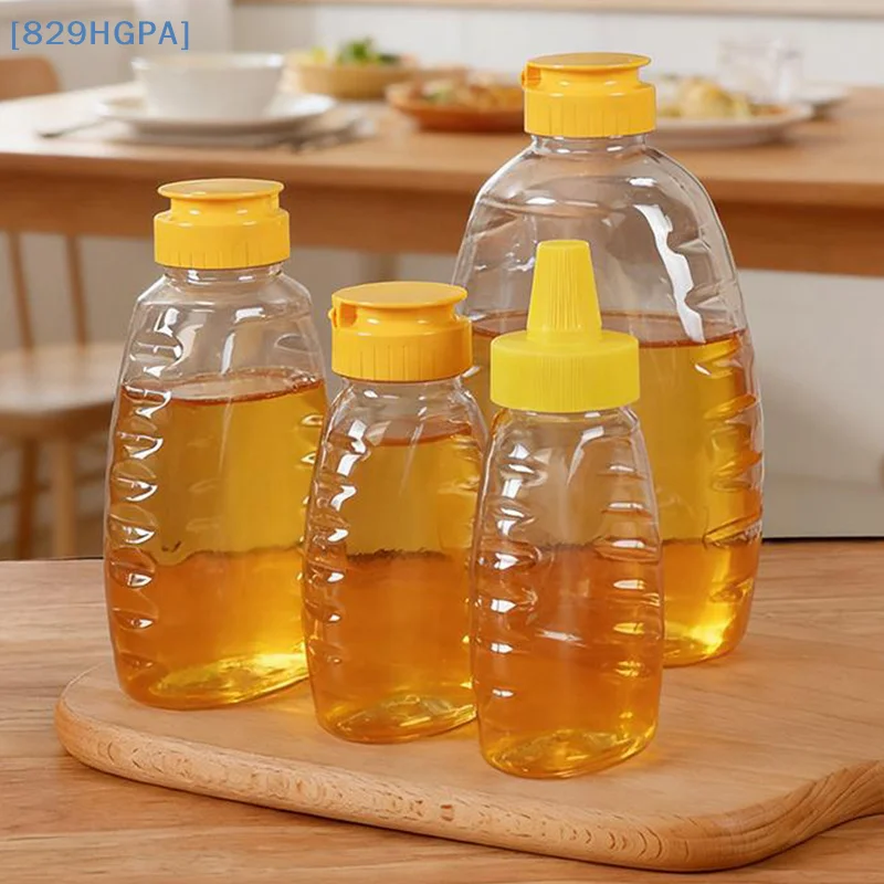 【HGPA】Transparent Reusable Plastic Honey Bottles Squeeze Honey Bottle Container Holder With Lid Storing Dispensing Honey Jar