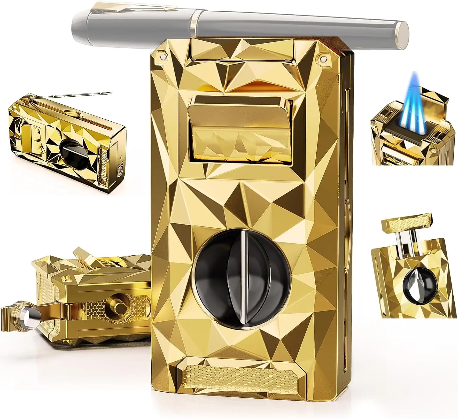 

Многофункциональная ветрозащитная газовая зажигалка 5-в-1 с резаком, пробойником, держателем и усилителем пламени – дорожный инструмент для мужчин