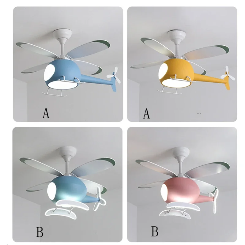 Imagem -04 - Lâmpada de Helicóptero para Quarto Infantil Ventilador de Teto Azul e Rosa Luz de Aeronave Estudo Meninas e Meninos Quarto Infantil