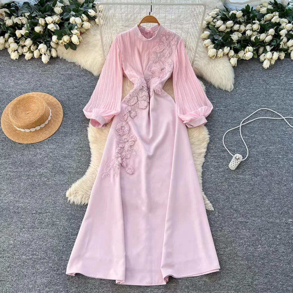 

Женское платье макси Clothland с пайетками, длинными рукавами и бисером, элегантное длинное платье для женщин QE354
