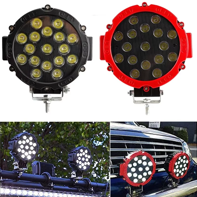 2PCS Work Lamp LED Bar 7 Inch 51W Round LED Offroad Lights Driving Light Pod Bumper Roof Fog Light Fit For ATV SUV Light 12V 24V