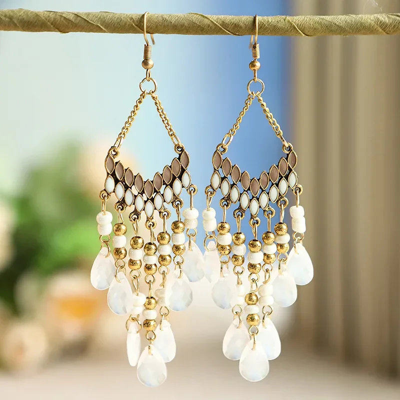 Ethnic Style Water Drop Earring For Women Bohemian Beads Tassel Earring Girls Retro Daily Wear Party Jewelry Accessories