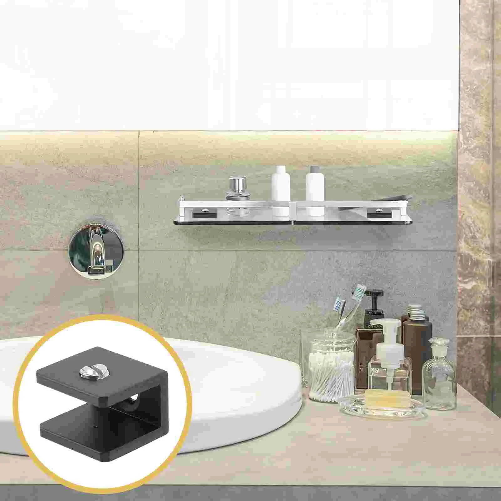 

8 Pcs Wall Shelves Glass Clip Shelf Clips Clamp Support Square Floating Bracket Black Mirror Brackets