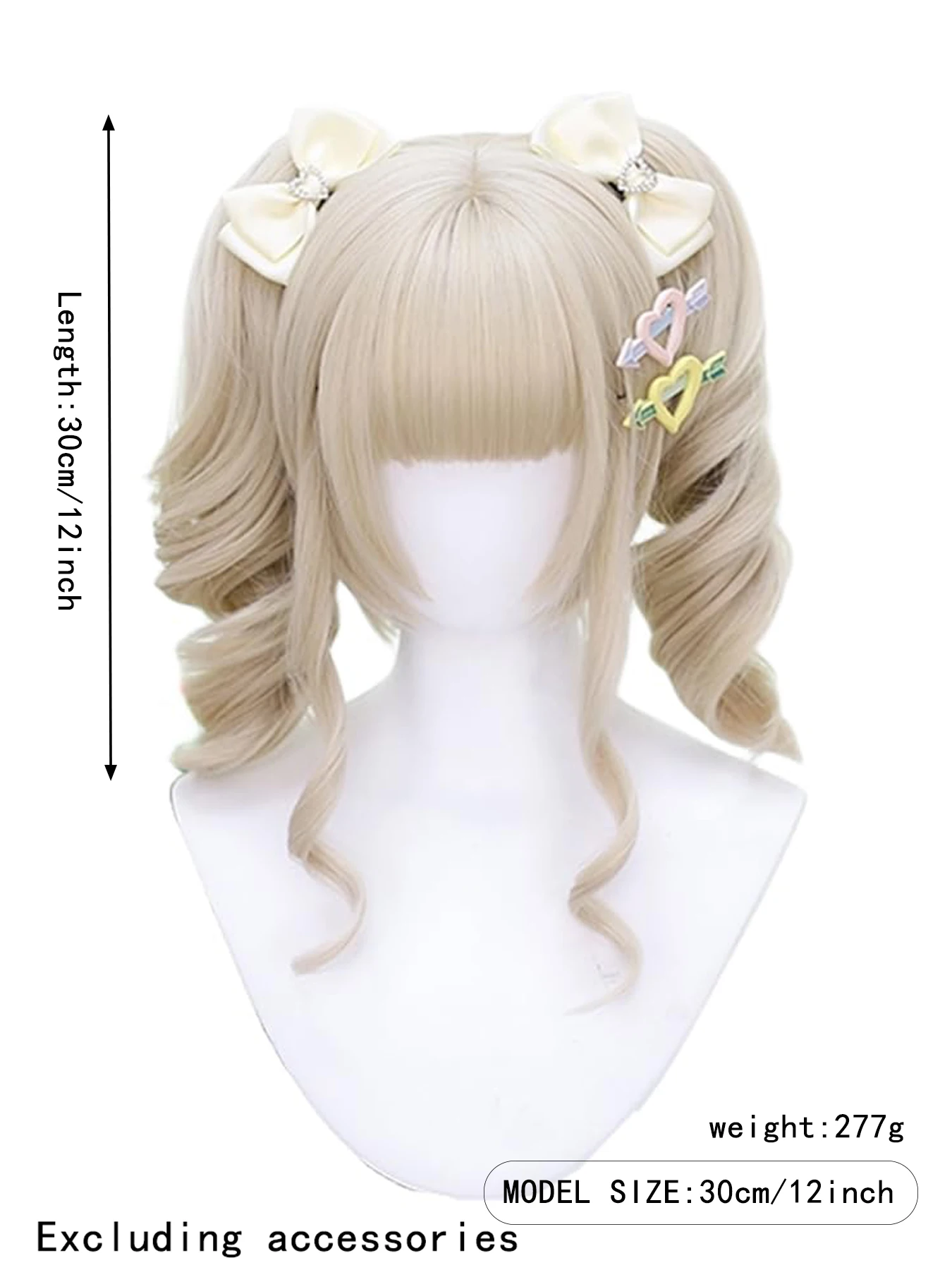 12 Inch  Blonde Wig  Female Wavy Roll Synthetic Heat-resistant Natural Hair Halloween Costume Daily Party  Cosplay