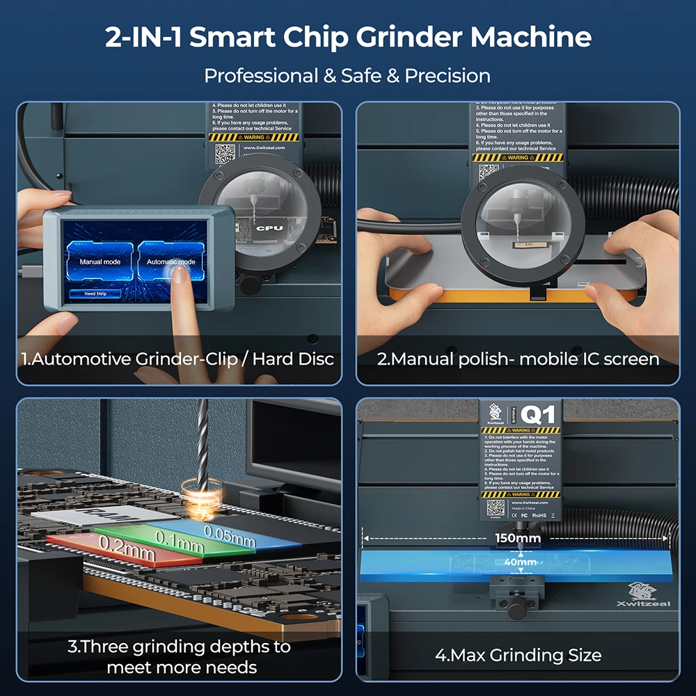 XWITZEAL Q1 rettificatrice automatica per Chip CNC per iPhone 13 14 15Pro Android Touch IC strumento di riparazione del telefono per lucidatura del