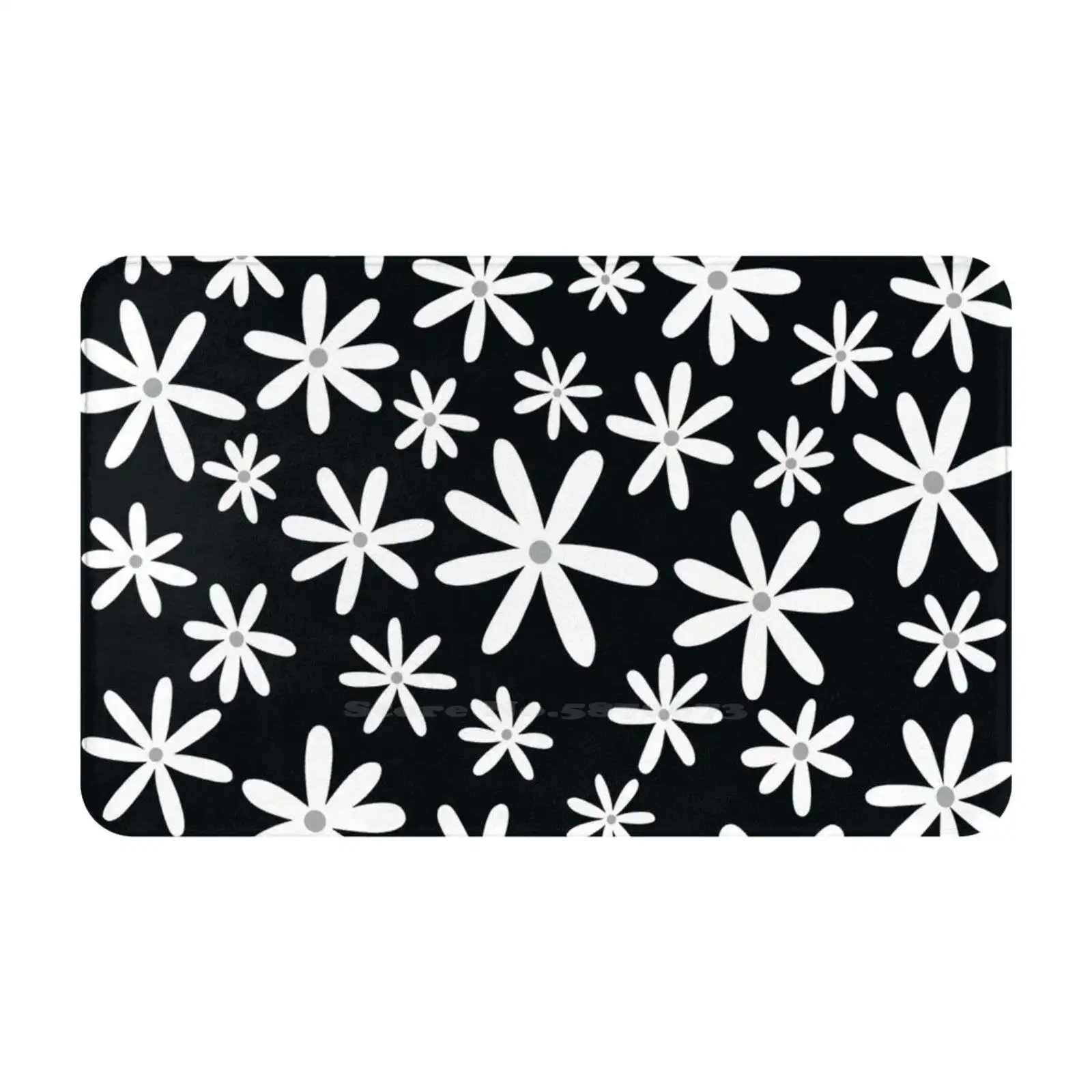 Tiare Flower-Black And Gray Palette Soft Cushion Car Home Carpet Door Mat White Flower Gray Botanical Tiare Petals