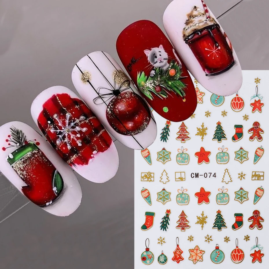 4 stks 3D Gouden Sneeuwvlokken Kerstbomen Stickers voor Nagels Kerstcadeaus Zelfklevende Nagel Sliders Winter Feestelijke Nagel Accessor