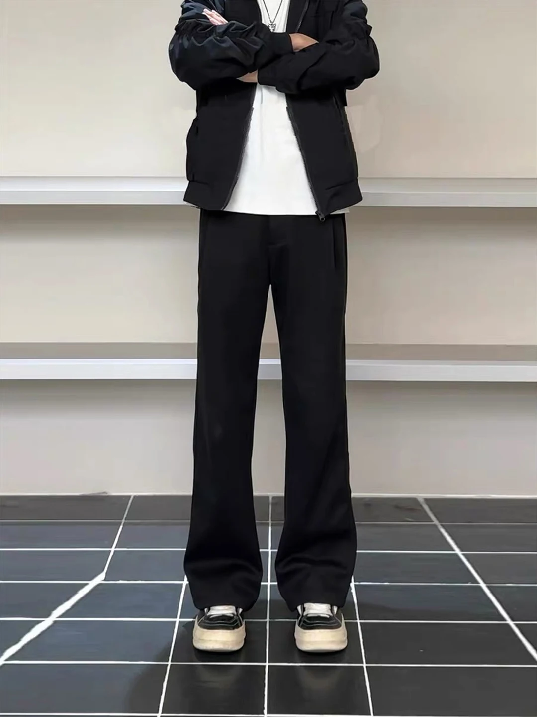 

Мужские черные расклешенные брюки Cleanfit: осенне-зимние повседневные прямые брюки с эффектом удлинения, на флисовой подкладке