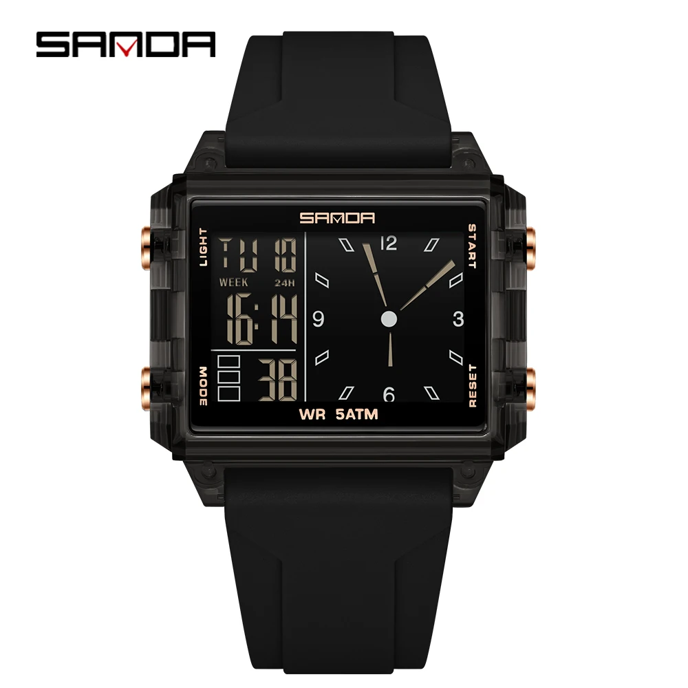SANDA 6273 Fashion Mens Lady Digital Watches Waterproof Brand Trend Rectangle Military Sports LED Watches for Man Reloj Hombre