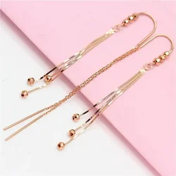 Light Luxury Fashion Soft Chain Tassel Earrings for Women Copper Plated Rose Gold Geometric Round Bead Long Earings Jewelry