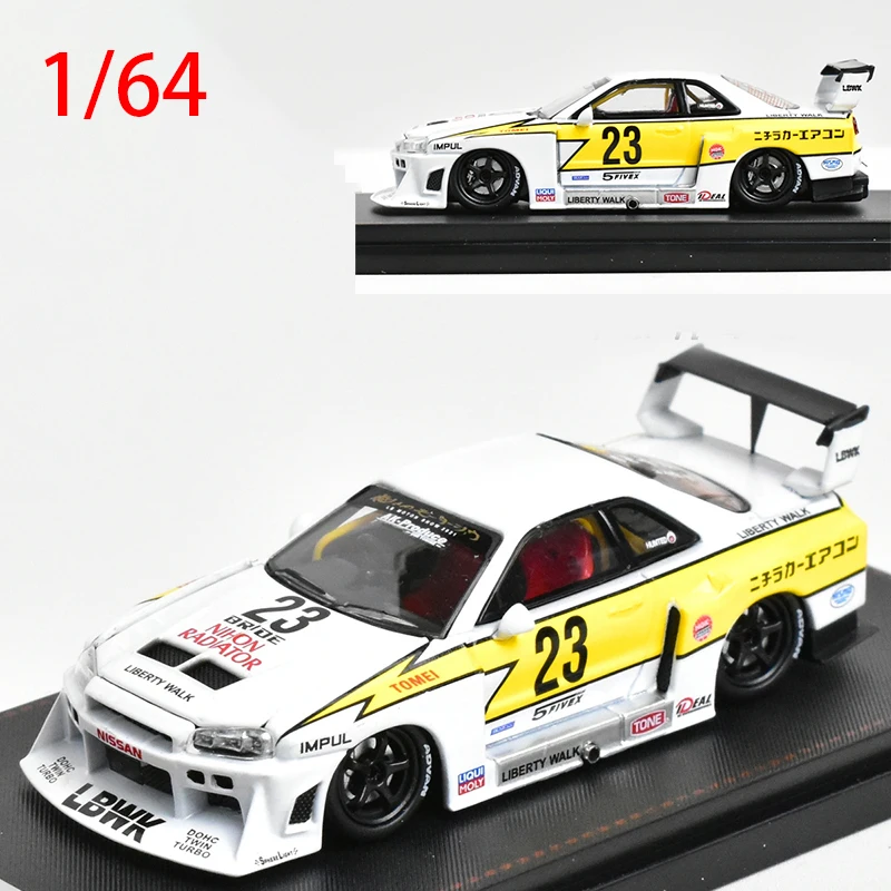 Diecast 1/64 Scale Nissan GTR ER34 Alloy Car Model LBWK GTR Model Crs Toys for Boys Gift Collectible Ornament Souvenir