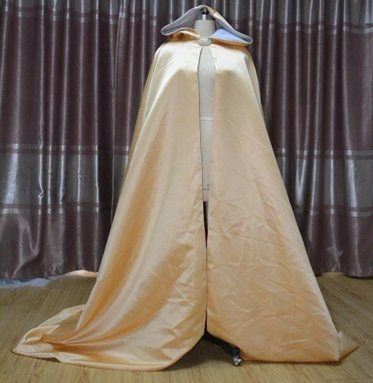 Wedding cape bridal cloak champagne satin hooded cape shawl coat costume cosplay cape poncho  winter cloak