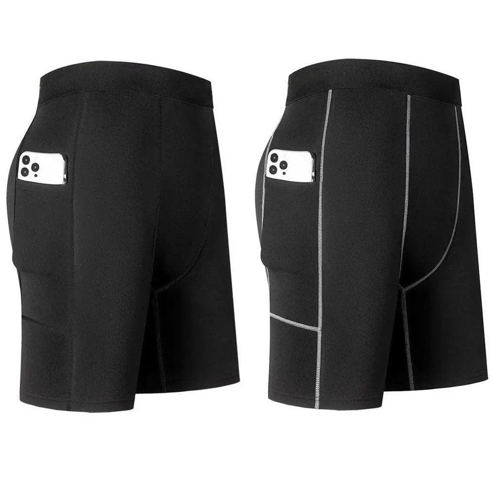 Men‘s Compression Short Pants Elastic Quick Dry Running Fitness Shorts With Pocket Big Size Black Tight Gym Training Pants