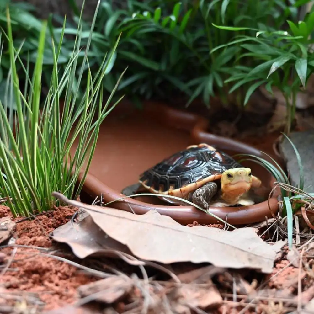 Turtle Water Holder Bathtub with Anti-slip Ladder Drainage Hole for Tortoise Habitat Landscaping Water Basin for Turtle Small