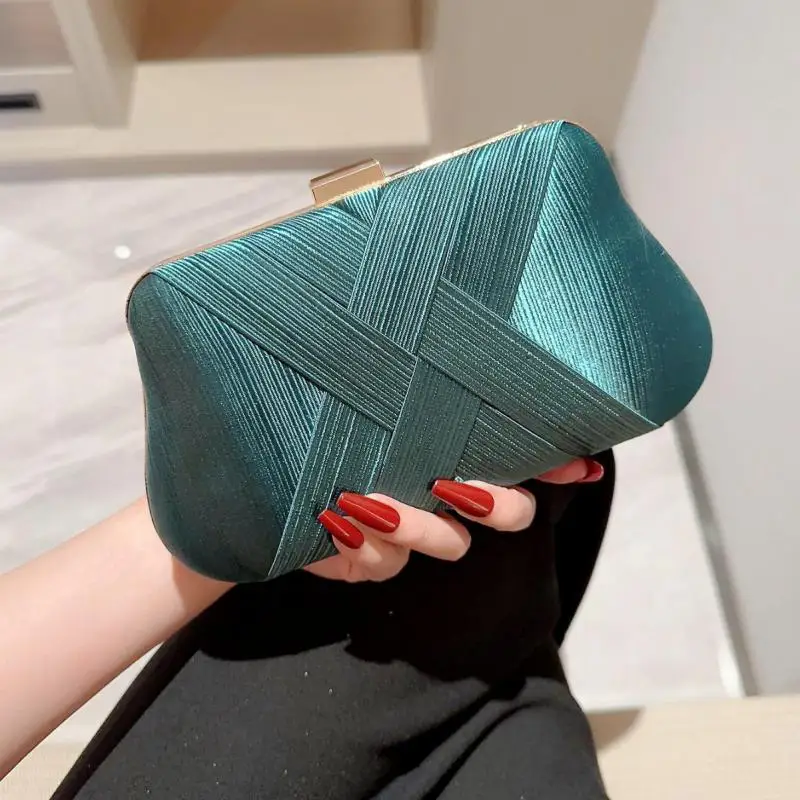 High Quality Silk Women Evening Bags 2024 New Ladies Weave Clutch Purse Shoulder Chain Wedding Party Handbags Bags