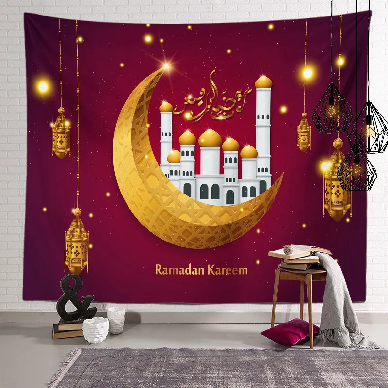 Eid Mubarak Pray Arab Background Tapestry Moon Star TapizPared Wall Hanging Art Ramadan Festival Muslim Decor for Home