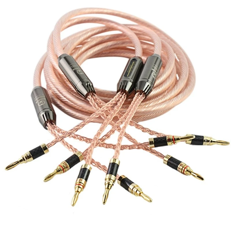 High end Single Crystal Copper Carbon Fiber Gold Plated Banana or Spade Plug HiFi Audio Speaker Cable Wire