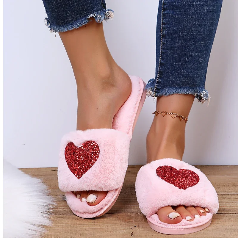 Couple's Slippers Women's Winter Love Indoor Heart Shoes Fashion Slipper Casual Breathable Platform Indoor Bedroom Slippers