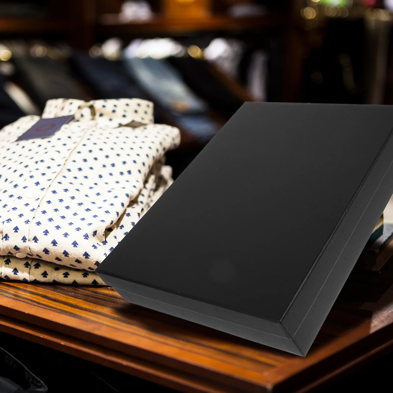 

Black Rectangular Gift Box Premium Paper Material Reusable Gift Storage Box for Shirts Ties Scarves Elegant Packaging