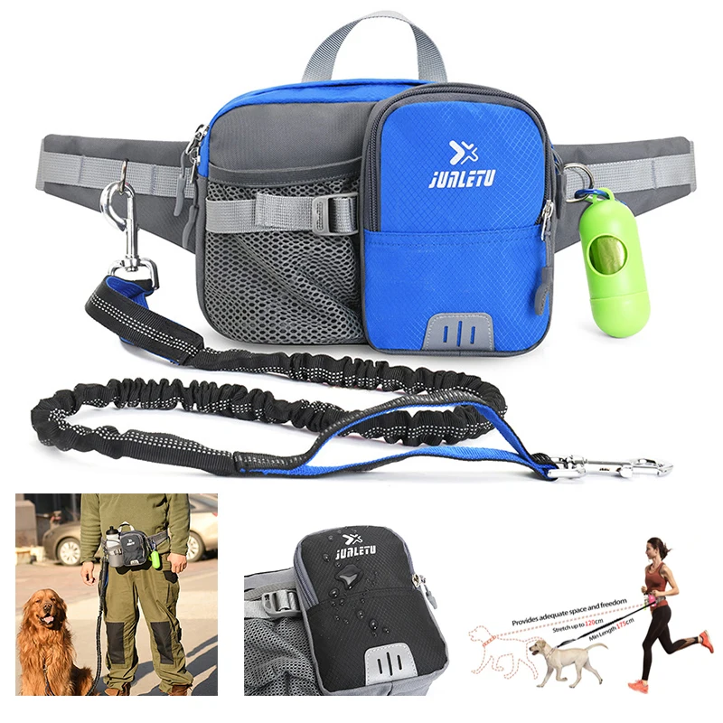 

Retractable Hands Free Dog Leash with Adjustable Waist Bag Phone Pouch Water Bottle Holder Reflective for Running Walking Belt