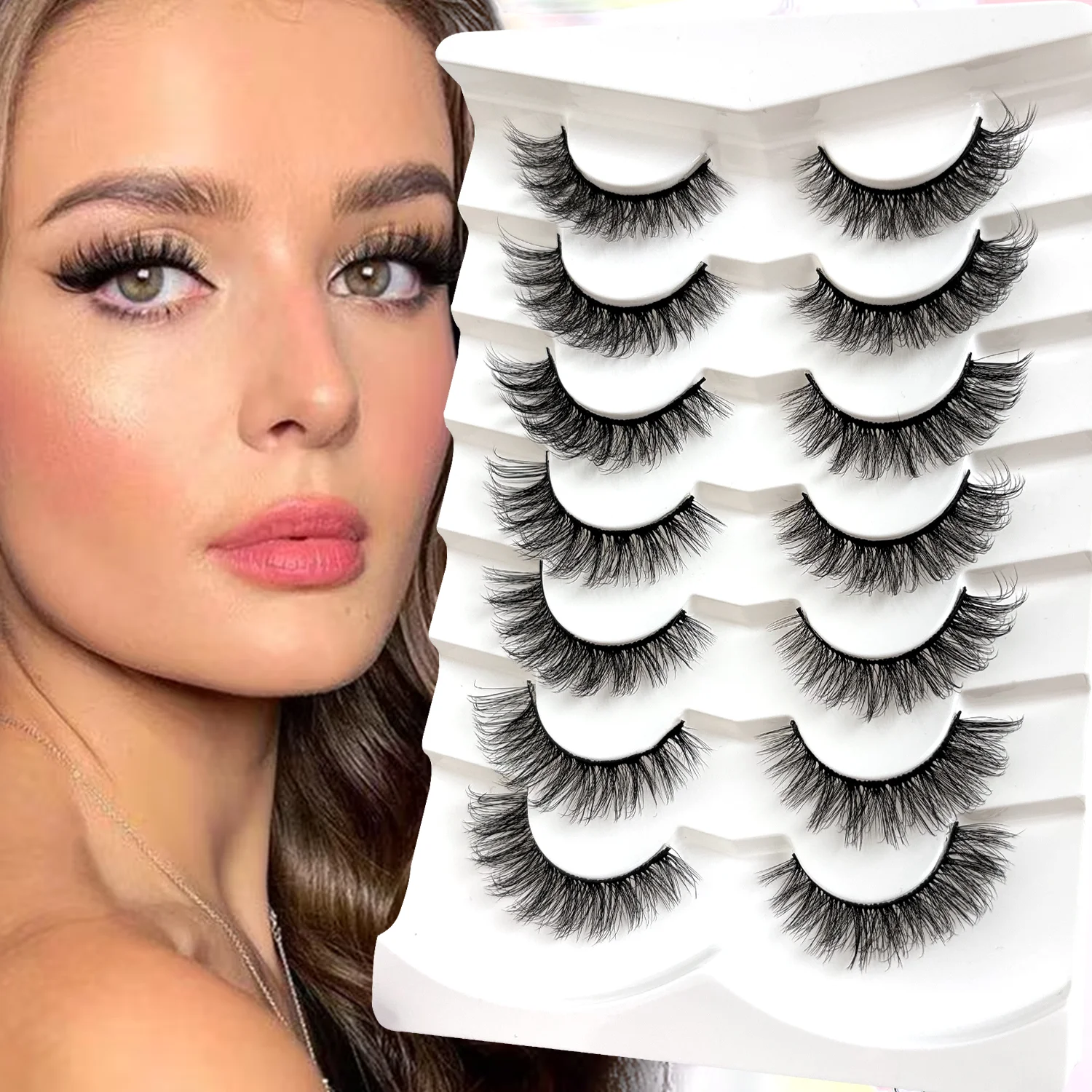 7 Pairs Natural Eyelash Extension dramatic Hand Made Maquilagem Fluffy Fake Russian roll lashes Soft 3D faux Mink Lashes Makeup