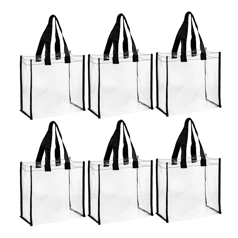 NEW-6Pack Clear Tote Bags Stadium , Transparent PVC Shoulder Handbag For Women, Through Plastic Tote Bags With Handles