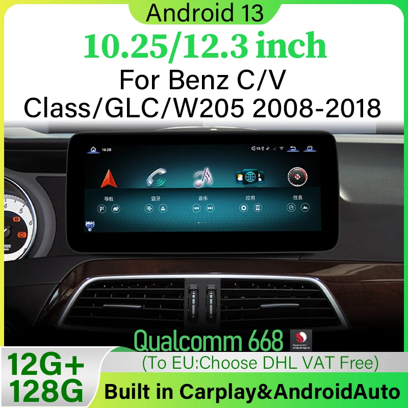 

Android 13 Qualcomm 668 Car Multimedia Video Player For Mercedes Benz C/V Class GLC W205 2008-2018 Auto Radio Stereo CarPlay