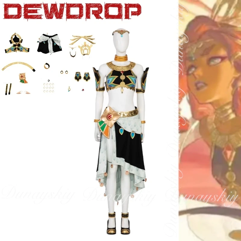 El juego Kingdom Tears princesa Dewdrop Cosplay el líder de la carrera con disfraces étnicos y disfraz de peluca Magenta lleno de traje