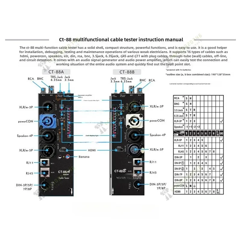 HDMI automatic audio, XLR signal tester, CT-88 separate multi-function cable tester, can measure 16 kinds