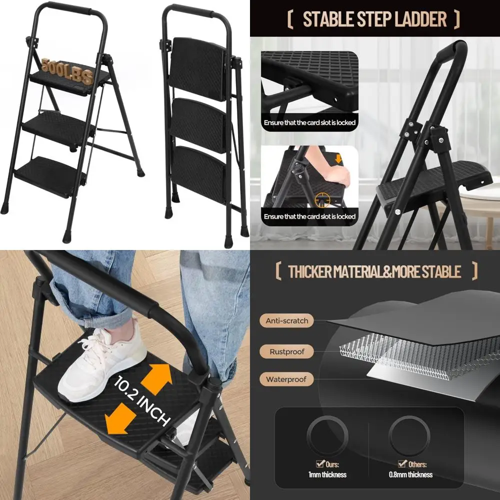 

Складной 3-ступенчатый стальной табурет емкостью 500 фунтов, противоскользящие педали для взрослых, портативный и прочный, идеально подходит для домашнего и офисного использования.