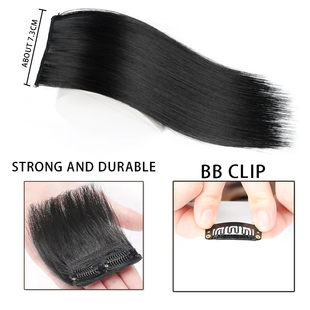 Synthetic Hair Pads Invisible Seamless Clip In Hair 2 Clips Extension Hair Piece Lining of Natural Hair Top Side Cover Hairpiec