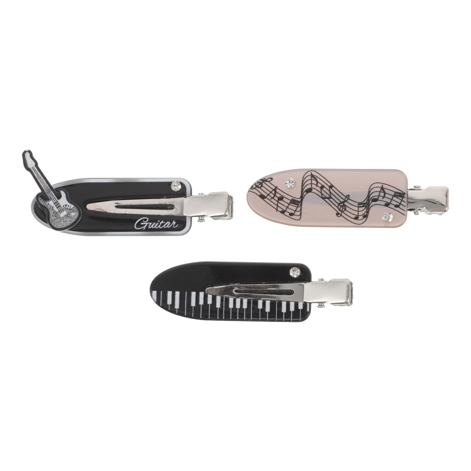 

3Pcs Musical Note Hair Clips - Metal Claw Barrettes with Piano Keys Guitar Elements for Secure Bangs Hold - Creative Hair