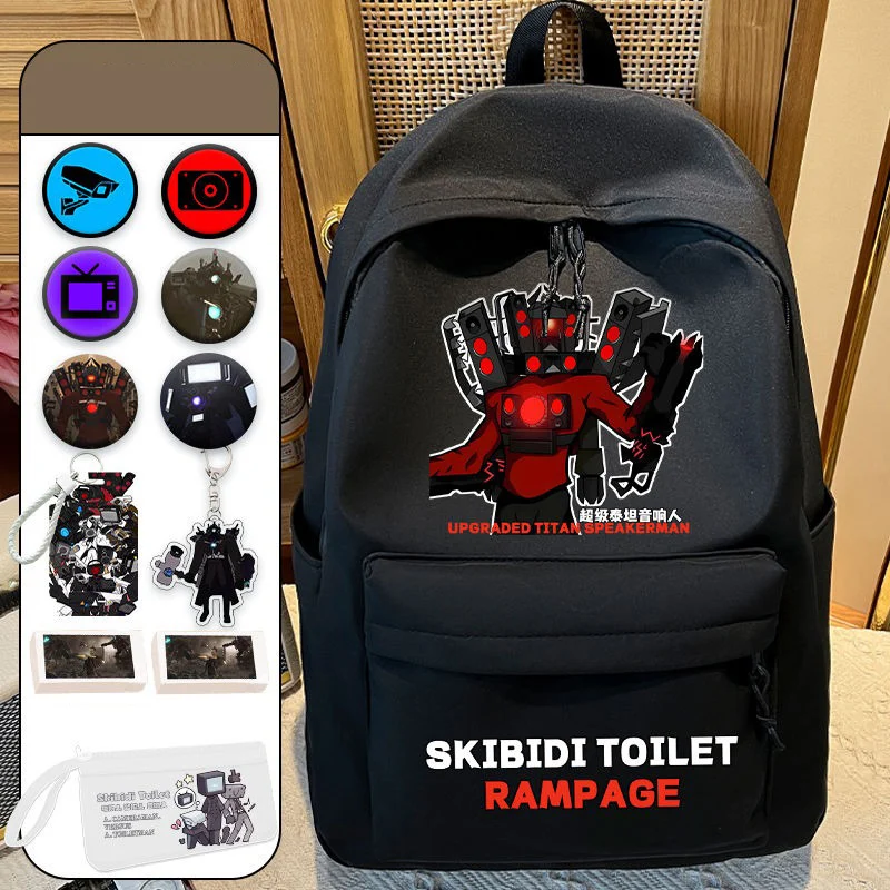 Black White, Skibidi Toilet, Student Kids Teens School Bags, Large Capacity Mochilas Anime Backpacks for Girls Boys Gift