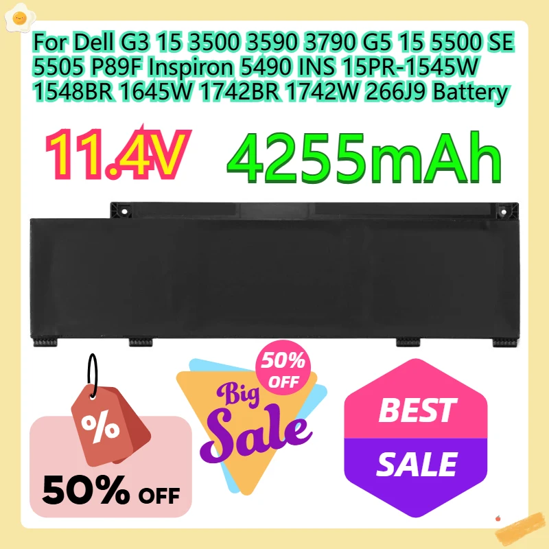 

For Dell G3 15 3500 3590 3790 G5 15 5500 SE 5505 P89F Inspiron 5490 INS 15PR-1545W 1548BR 1645W 1742BR 1742W 266J9 Battery
