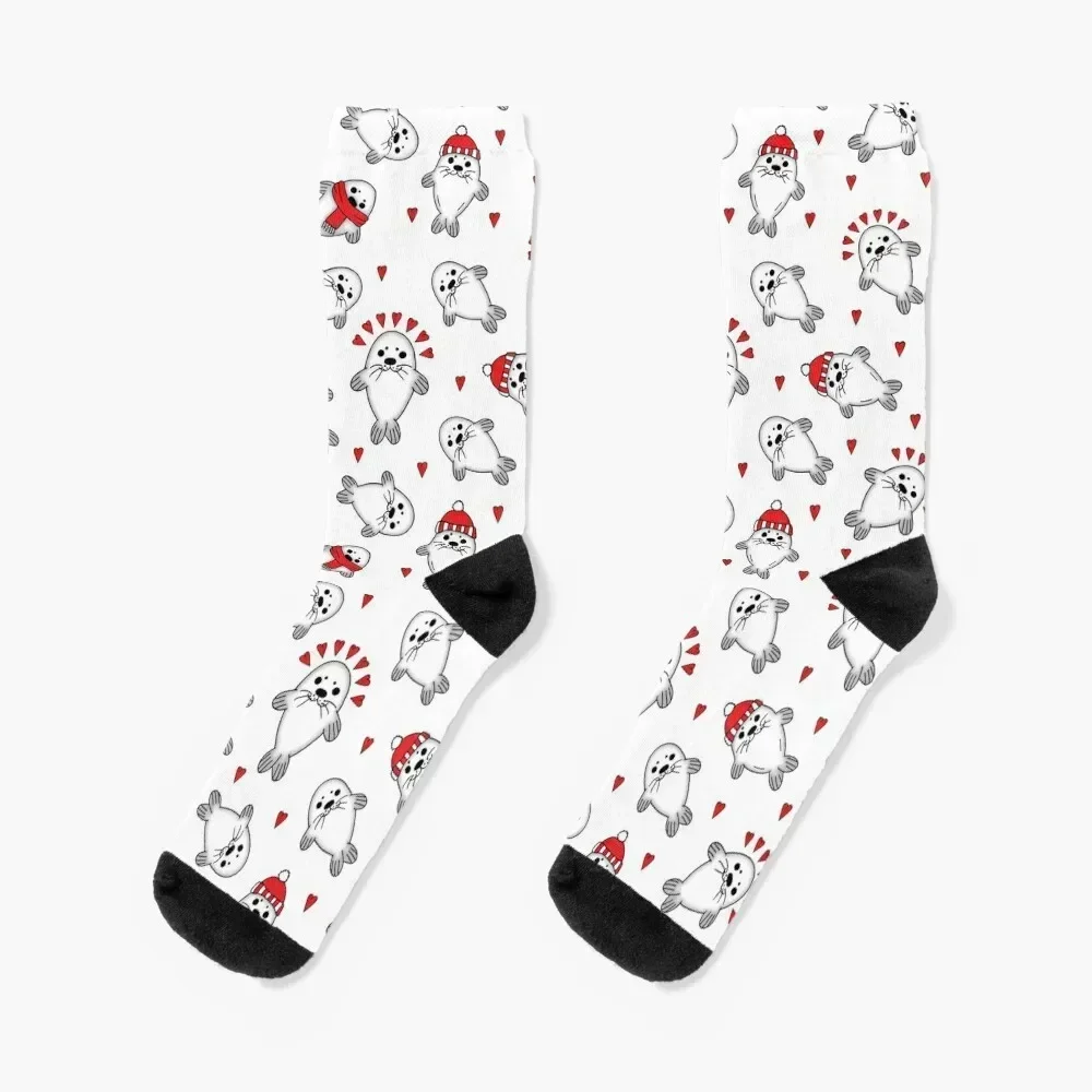 Cute Christmas Baby Seal Pups Pattern Socks Soccer Toe sports sport Socks Female Men's