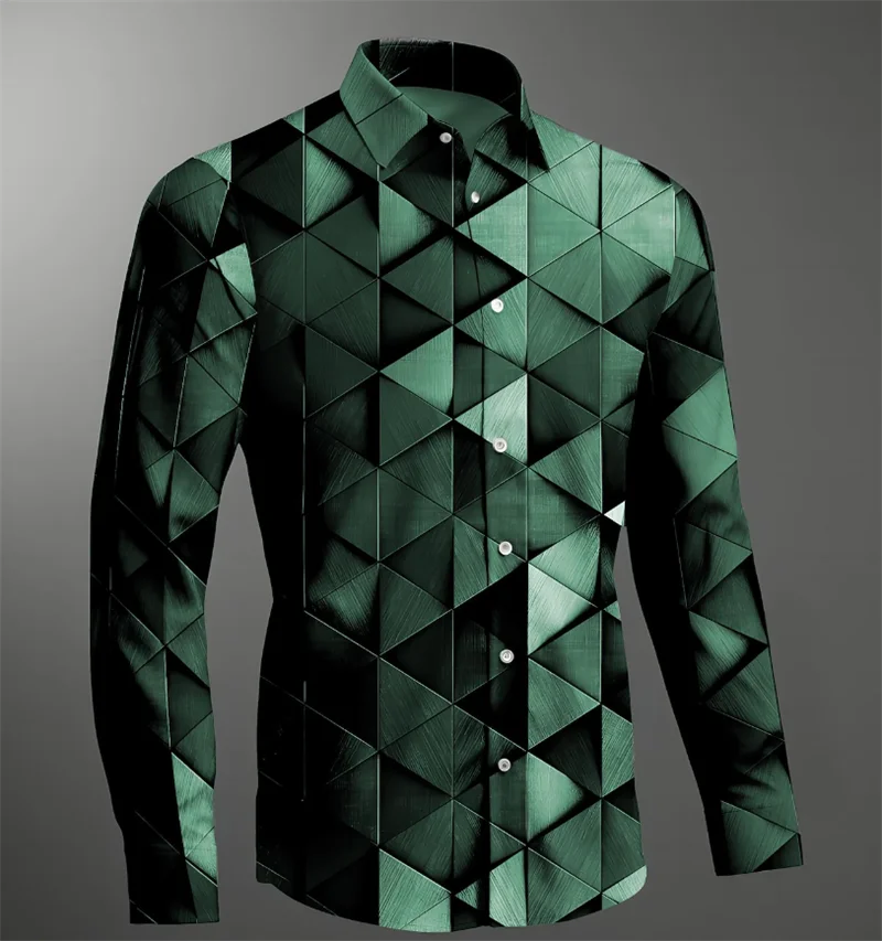 

Color Block Geometric Pattern Men's Stylish Long Sleeve Button Down Shirt Casual Spring and Autumn