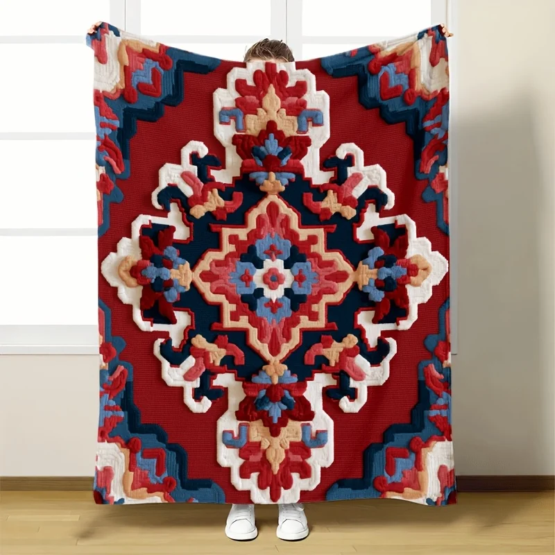 Ethnic Moroccan Geometric Tribal Throw Blanket 150x200cm Large Knit Cozy Winter Bedding Home Decor