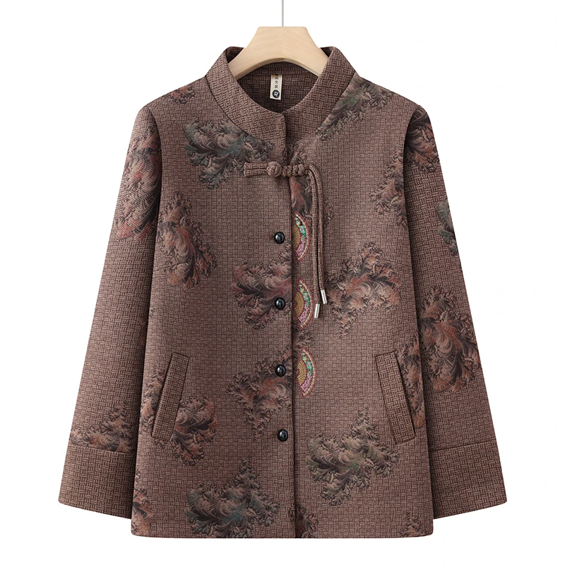 

Весенняя модная куртка-танчун с воротником-стойкой для женщин среднего и старшего возраста, на пуговицах, в традиционном китайском стиле