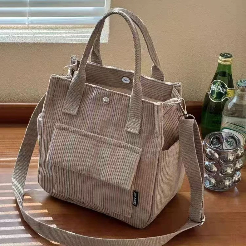 

Original Stylish Corduroy Multi-pocket Hand-held Crossbody Tote Bag Student Simple and Versatile Portable Lunch Box Bag