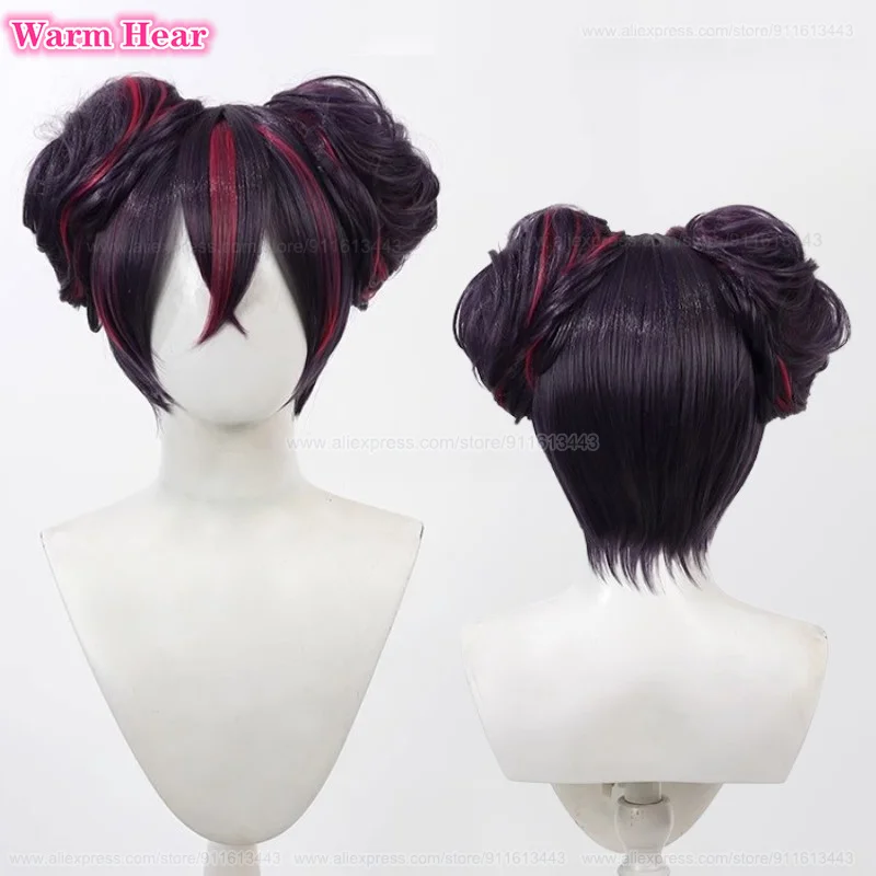 Quency Synthetic Hair Game Short Mixed Colors Double Buns Cosplay Anime Wig Heat Resistant Hair Halloween Party Wigs + A Wig Cap