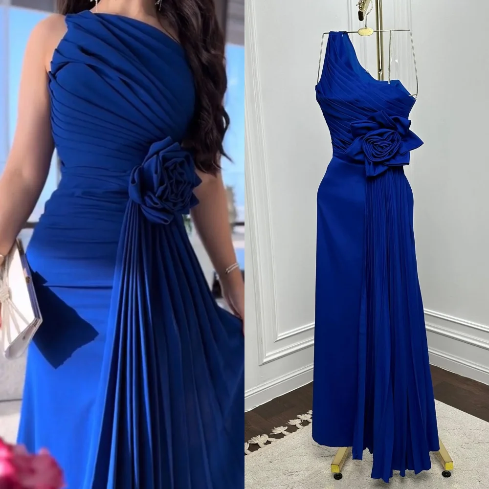 

Customized Sizes Available Simple Jersey Handmade Flower Draped Straight One-shoulder Midi Dresses Bespoke Occasion Dresses Sexy