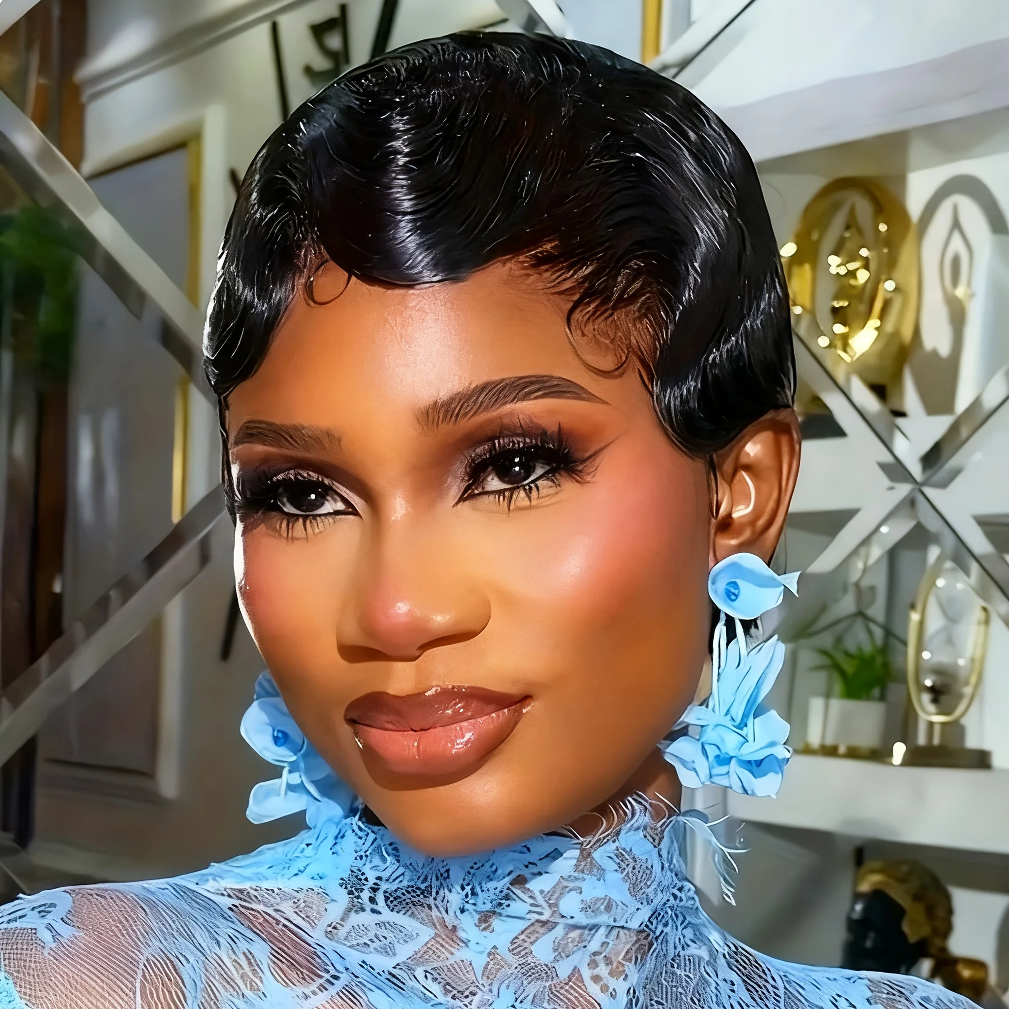 korte vinger golf menselijk haar pruik pixie pruik natuurlijke zwarte kleur voor vrouwen dagelijks feestgebruik pruik pixie cut pruik machine gemaakt